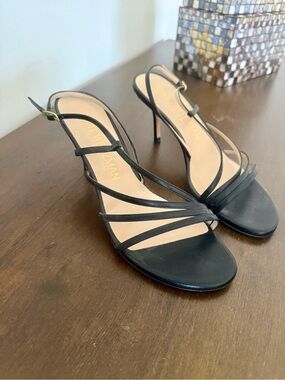 Stuart Weitzman Black Strappy Slingback Sandal Heels